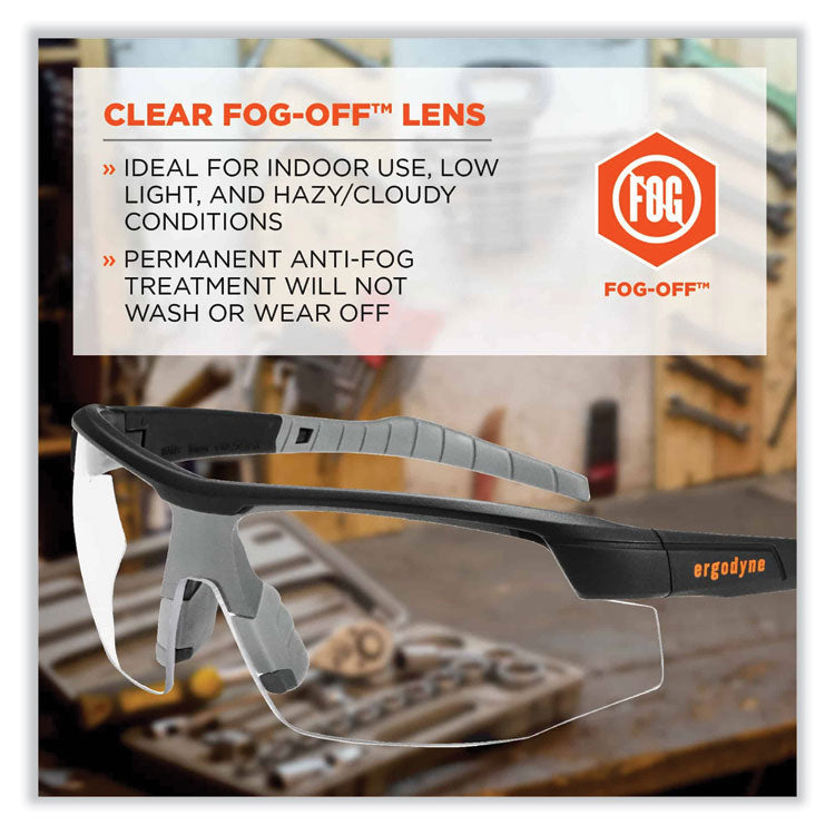 Skullerz Skoll Safety Glasses, Fog-Off Technology, Matte Black Half Frame, Clear Single Lens