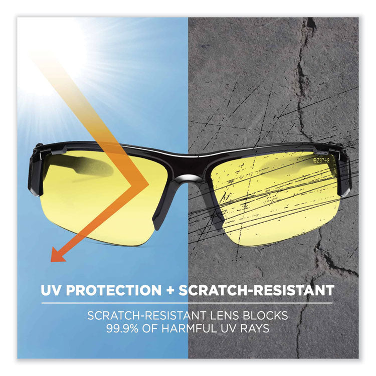 Skullerz Dagr Safety Glasses, Black Half Frame, Yellow Single Lens