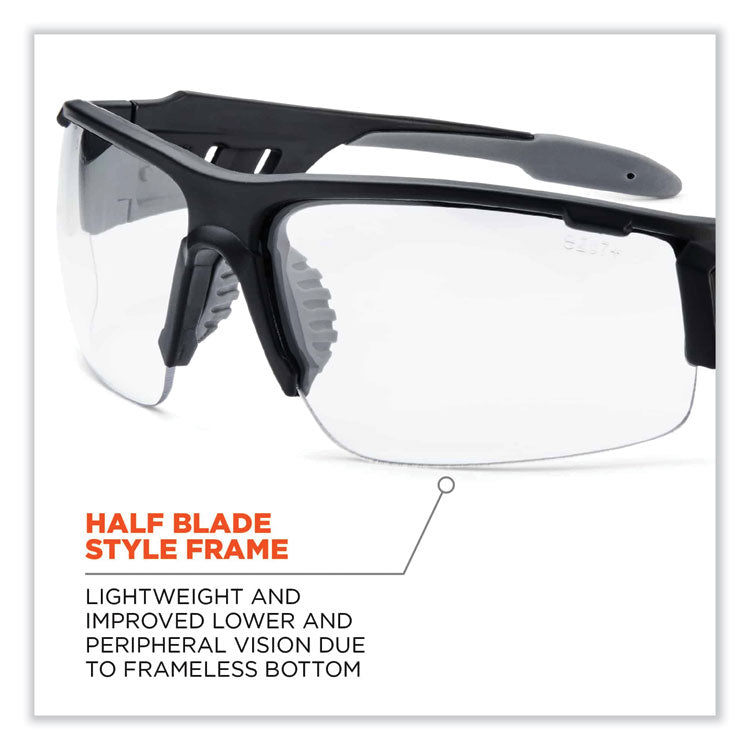 Skullerz Dagr Safety Glasses, Matte Black Half Frame, Clear Single Anti-Fog Lens