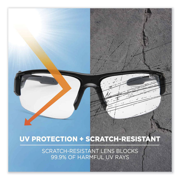 Skullerz Dagr Safety Glasses, Matte Black Half Frame, Clear Single Anti-Fog Lens