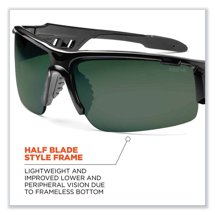 Skullerz Dagr Safety Glasses, Black Half Frame, Polarized G15 Green Shade 3 VLT Single Lens