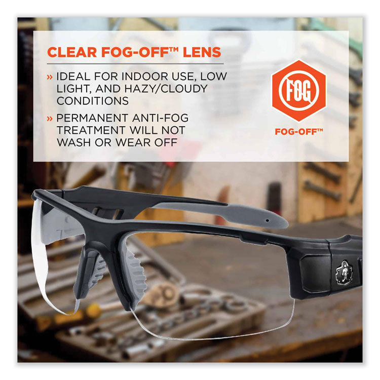 Skullerz Dagr Safety Glasses, Matte Black Half Frame, Clear Single Anti-Fog Lens