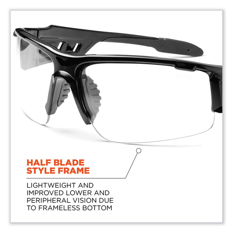 Skullerz Dagr Safety Glasses, Matte Black Half Frame, Clear Single Lens