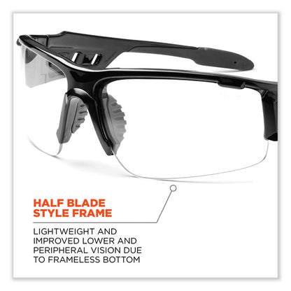 Skullerz Dagr Safety Glasses, Matte Black Half Frame, Clear Single Lens