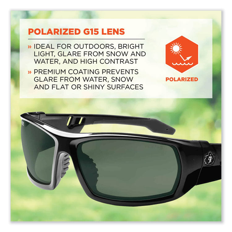 Skullerz Odin Safety Glasses, Black Full Frame, Polarized G15 Green Shade 3 VLT Dual Lens