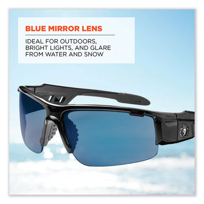 Skullerz Dagr Safety Glasses, Black Half Frame, Mirrored Blue Single Lens