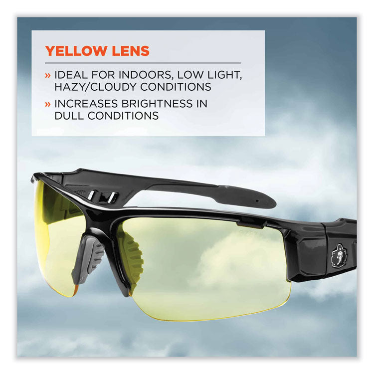 Skullerz Dagr Safety Glasses, Black Half Frame, Yellow Single Lens