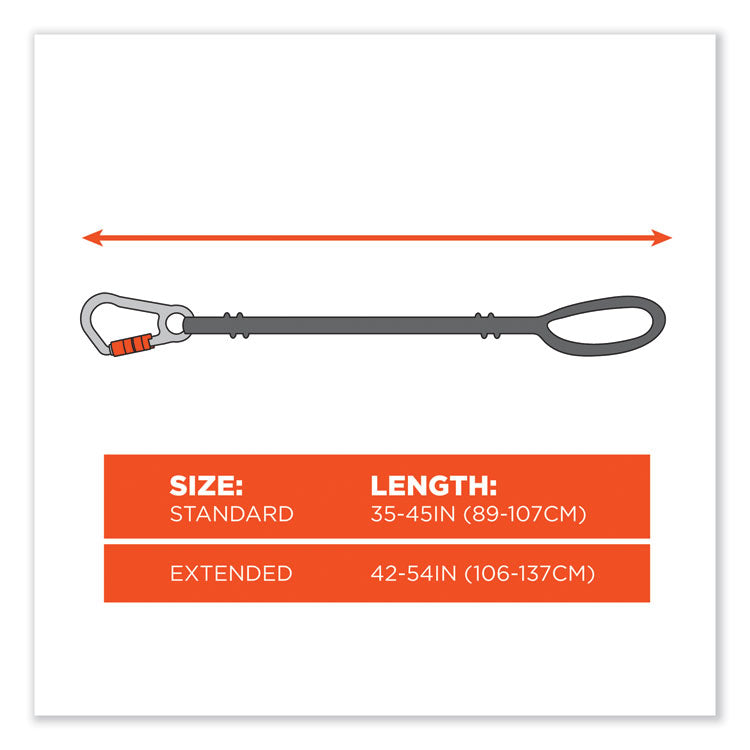 Squids 3100 Lanyard with Aluminum Carabiner + Cinch-Loop, 10 lb Max Working Capacity, 42" to 54" Long, Black