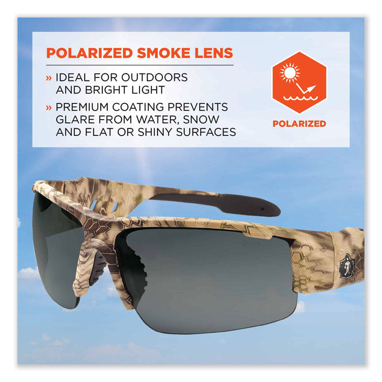 Skullerz Dagr Safety Glasses, Kryptek Highlander Half Frame, Polarized Smoke Single Lens