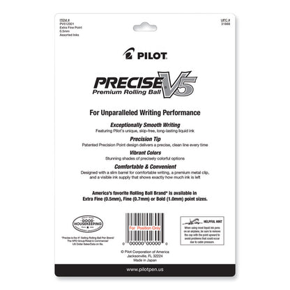 Precise V5 Rollerball Pen, Stick, Fine 0.5 mm, Assorted Ink and Barrel Colors, Dozen