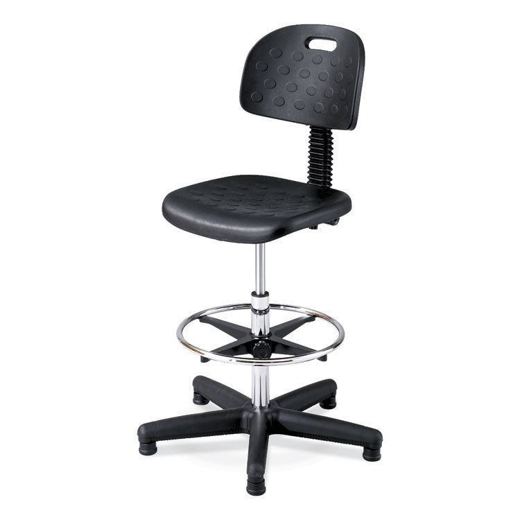 Soft Tough Deluxe Workbench Chair, Supports Up to 250 lb, 22" to 32" Seat Height, Black Seat, Black/Silver Base