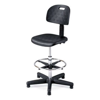 Soft Tough Deluxe Workbench Chair, Supports Up to 250 lb, 22" to 32" Seat Height, Black Seat, Black/Silver Base