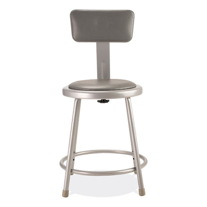 6400 Series Heavy Duty Vinyl Padded Stool with Backrest, Supports 300 lb, 18" Seat Height, Gray Seat, Gray Back, Gray Base