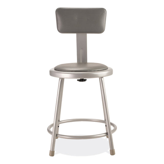 6400 Series Heavy Duty Vinyl Padded Stool with Backrest, Supports 300 lb, 18" Seat Height, Gray Seat, Gray Back, Gray Base