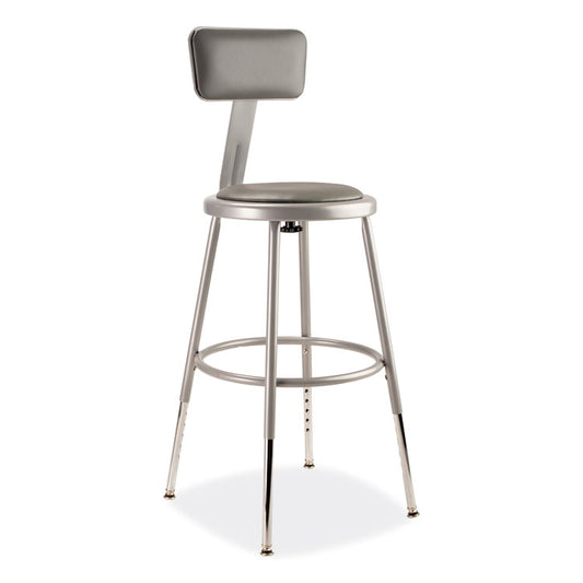 6400 Series Height Adjustable Heavy Duty Padded Stool with Backrest, Supports Up to 300 lb, 19" to 27" Seat Height, Gray