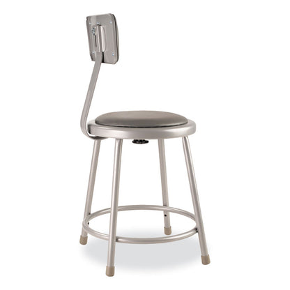 6400 Series Heavy Duty Vinyl Padded Stool with Backrest, Supports 300 lb, 18" Seat Height, Gray Seat, Gray Back, Gray Base