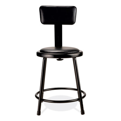 6400 Series Heavy Duty Vinyl Padded Stool with Backrest, Supports 300 lb, 18" Seat Height, Black Seat, Black Back, Black Base