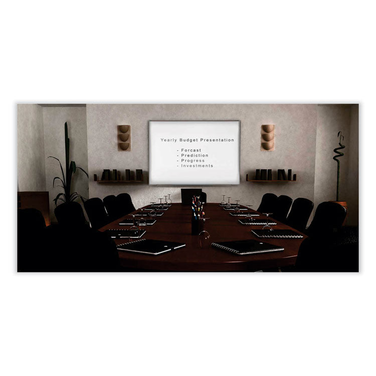 Proma Magnetic Porcelain Projection Whiteboard with Aluminum Frame, 96.5" x 48.5", White Surface, Satin Aluminum Frame