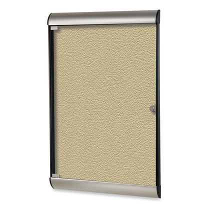 Silhouette 1 Door Enclosed Vinyl Bulletin Board, 27.75" x 42.13", Caramel Surface, Black/Satin Aluminum Frame