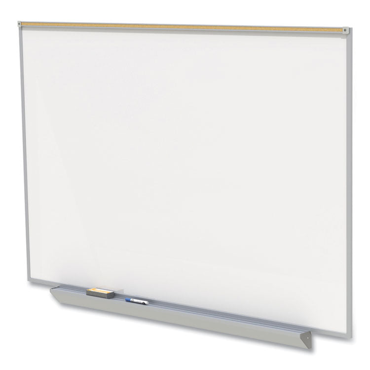 Proma Magnetic Porcelain Projection Whiteboard with Aluminum Frame, 72.5" x 48.5", White Surface, Satin Aluminum Frame