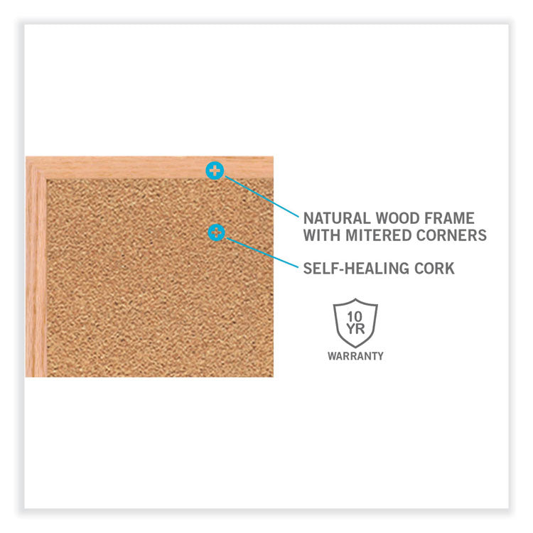 Natural Cork Bulletin Board with Wood Frame, 120.5" x 48.5", Tan Surface, Oak Finished Wood Frame