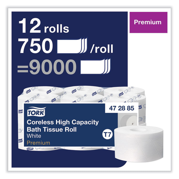 Coreless High Capacity Bath Tissue, 2-Ply, White, 750 Sheets/Roll, 12 Rolls/Carton