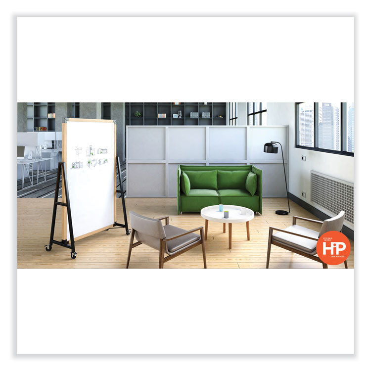 Prest Mobile Magnetic Whiteboard, 40.5" x 73.75", White Surface, Caramel Oak Finished Wood Frame