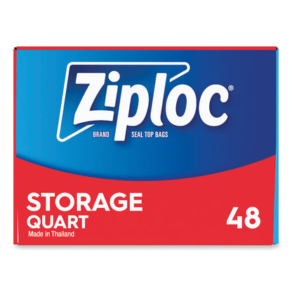 Double Zipper Storage Bags, Triple System Seal, Quart, 1.75 mil, 9.63" x 8.5", Clear, 48/Box