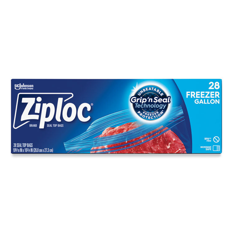 Zipper Freezer Bags, 1 gal, 2,7 mil, 9.6" x 12.1", Clear, 28/Box