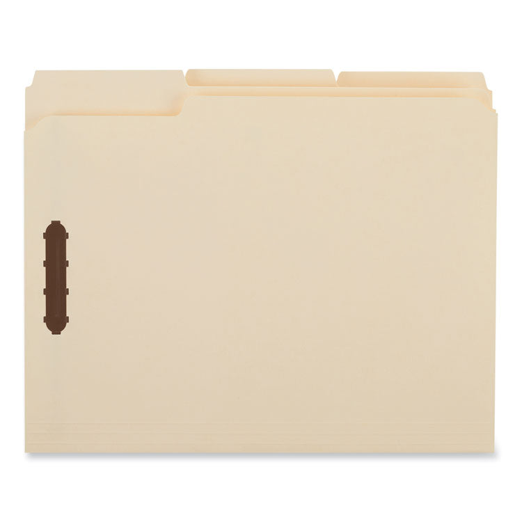 Deluxe Reinforced Top Tab Fastener Folders, 1/3-Cut Tab: Assorted, Expands 0.75", 2 Fasteners, Letter Size, Manila, 50/Box