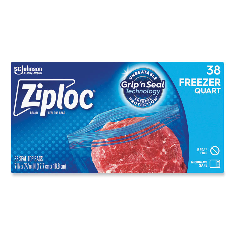 Zipper Freezer Bags, 32 oz, 2.7 mil, 6.97" x 7.7", Clear, 38 Bags/Box, 9 Boxes/Carton