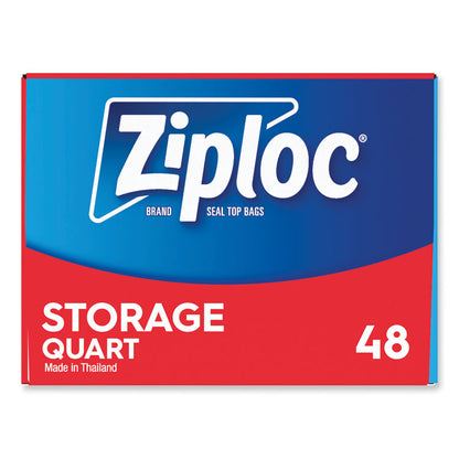 Double Zipper Storage Bags, Triple System Seal, Quart, 1,75 mil, 9.63" x 8.5", Clear, 9/Carton