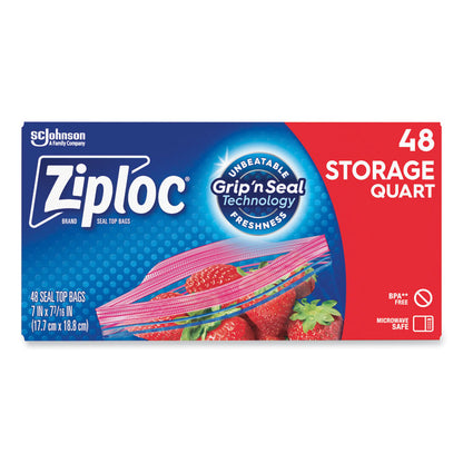 Double Zipper Storage Bags, Triple System Seal, Quart, 1,75 mil, 9.63" x 8.5", Clear, 9/Carton