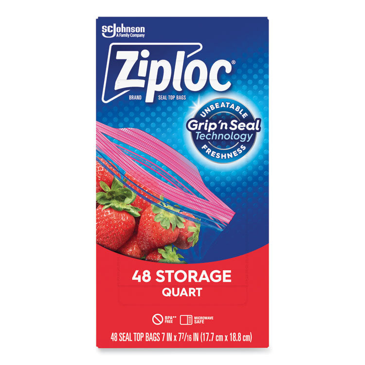 Double Zipper Storage Bags, Triple System Seal, Quart, 1,75 mil, 9.63" x 8.5", Clear, 9/Carton