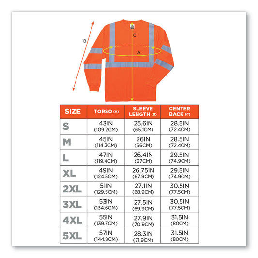 GloWear 8391 Class 3 Hi-Vis Long Sleeve Shirt, Medium, Orange