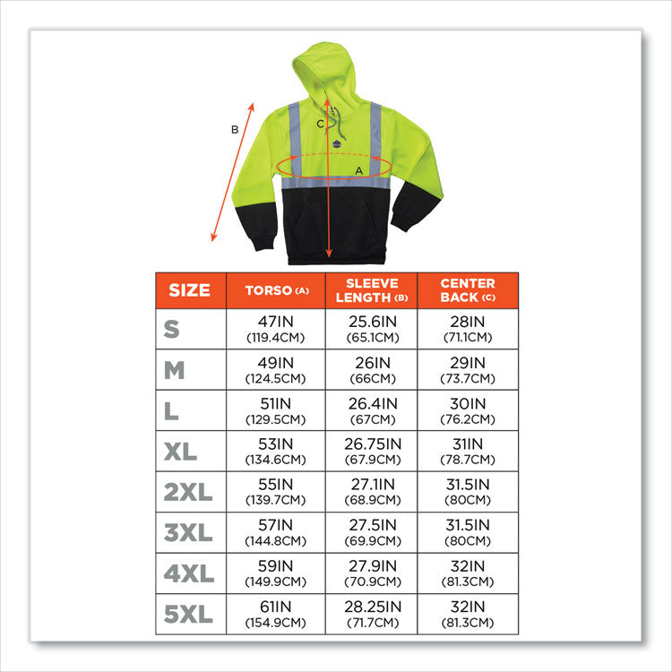 GloWear 8293 Hi-Vis Class 2 Hooded Sweatshirt Black Bottom, Large, Lime