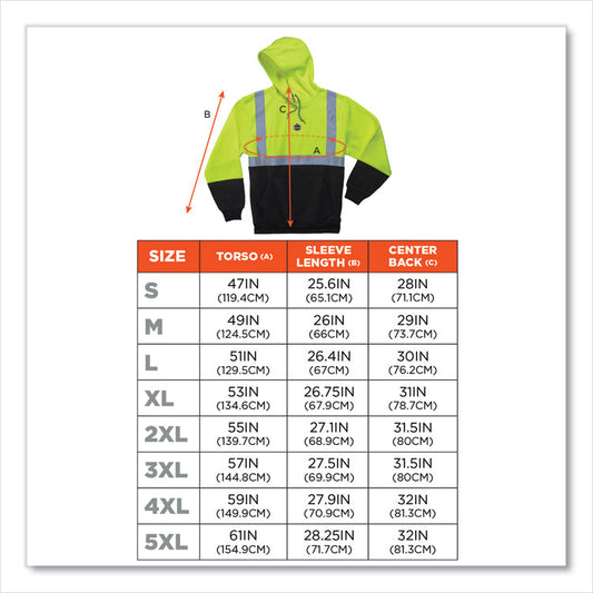 GloWear 8293 Hi-Vis Class 2 Hooded Sweatshirt Black Bottom, Large, Lime