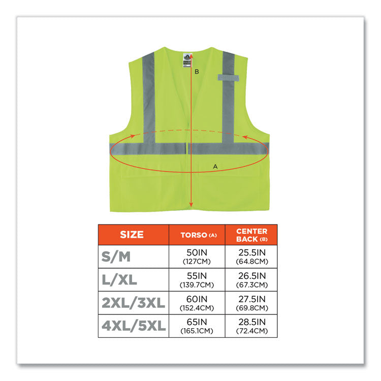 GloWear 8225HL Class 2 Standard Solid Hook and Loop Vest, Polyester, Lime, 4X-Large/5X-Large