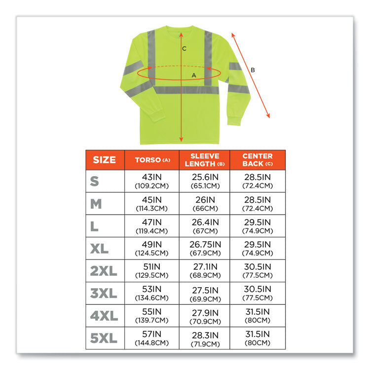 GloWear 8391 Class 3 Hi-Vis Long Sleeve Shirt, 3X-Large, Lime
