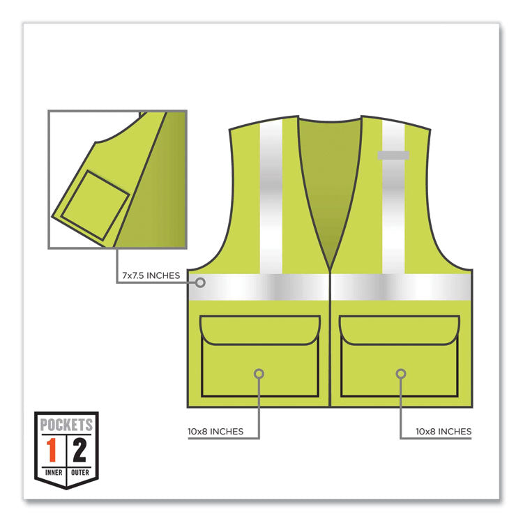 GloWear 8225HL Class 2 Standard Solid Hook and Loop Vest, Polyester, Lime, Large/X-Large
