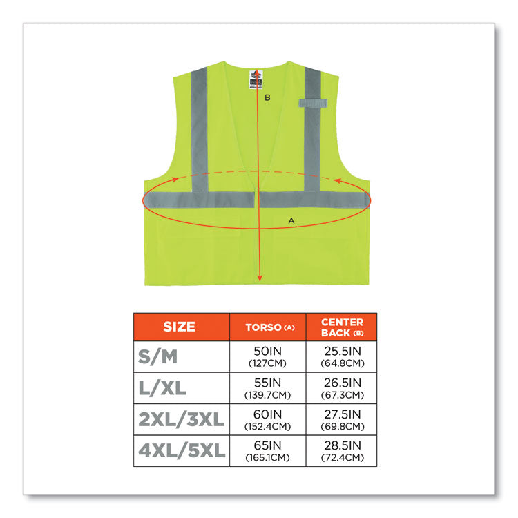GloWear 8225Z Class 2 Standard Solid Vest, Polyester, Lime, 4X-Large/5X-Large