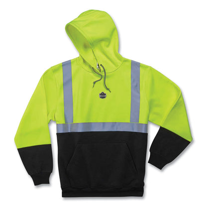 GloWear 8293 Hi-Vis Class 2 Hooded Sweatshirt Black Bottom, Large, Lime