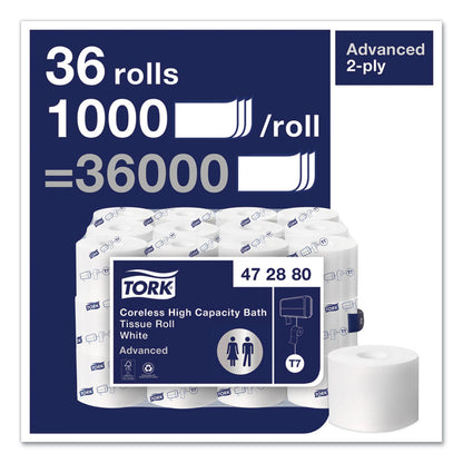 Advanced High Capacity Bath Tissue, Coreless, Septic Safe, 2-Ply, White, 1,000 Sheets/Roll, 36 Rolls/Carton