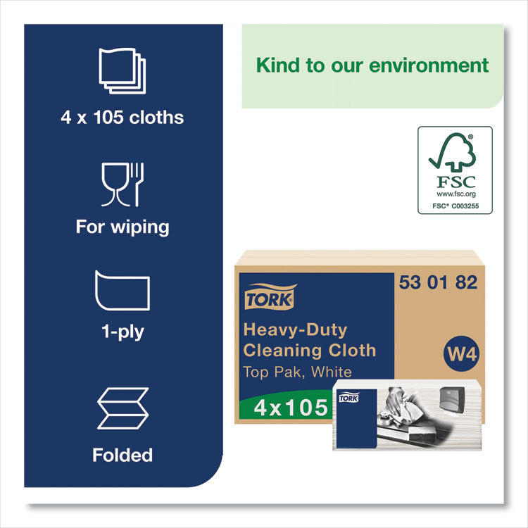 Heavy-Duty Cleaning Cloth, 14 x 16.34, White, 105/Pack, 4 Packs/Carton