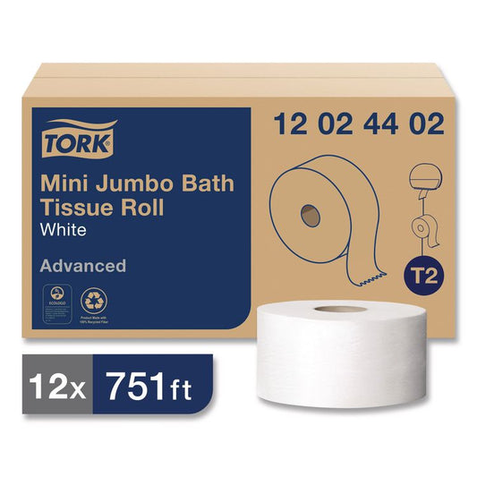 Advanced Mini-Jumbo Roll Bath Tissue, Septic Safe, 2-Ply, 3.48" x 751 ft, White, 12 Rolls/Carton