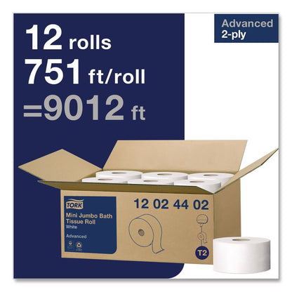 Advanced Mini-Jumbo Roll Bath Tissue, Septic Safe, 2-Ply, 3.48" x 751 ft, White, 12 Rolls/Carton