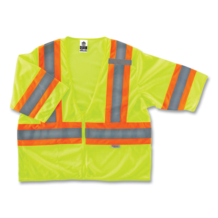 GloWear 8330Z Class 3 Two-Tone Zipper Vest, Polyester, Large/X-Large, Lime