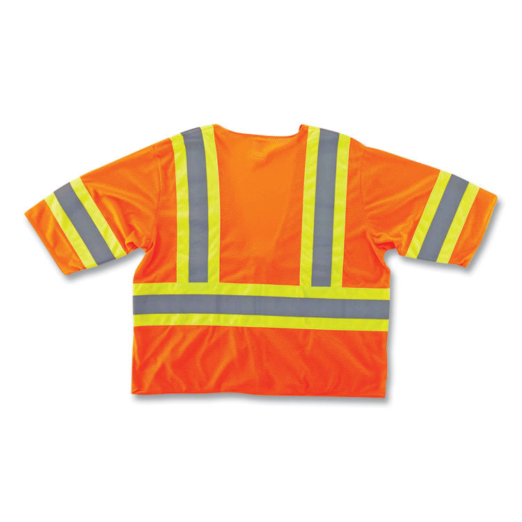 GloWear 8330Z Class 3 Two-Tone Zipper Vest, Polyester, Large/X-Large, Orange
