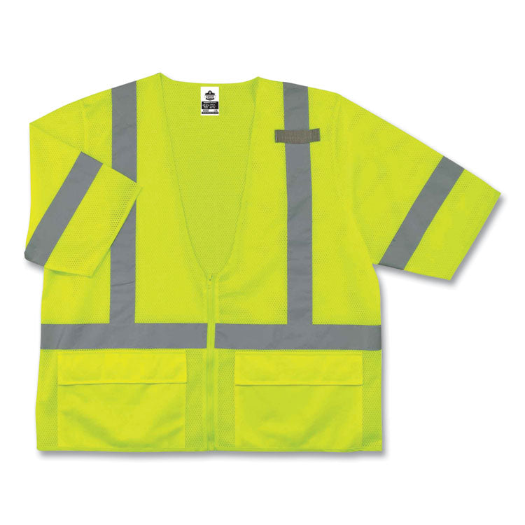 GloWear 8320Z Class 3 Standard Zipper Vest, Polyester, 2X-Large/3X-Large, Lime