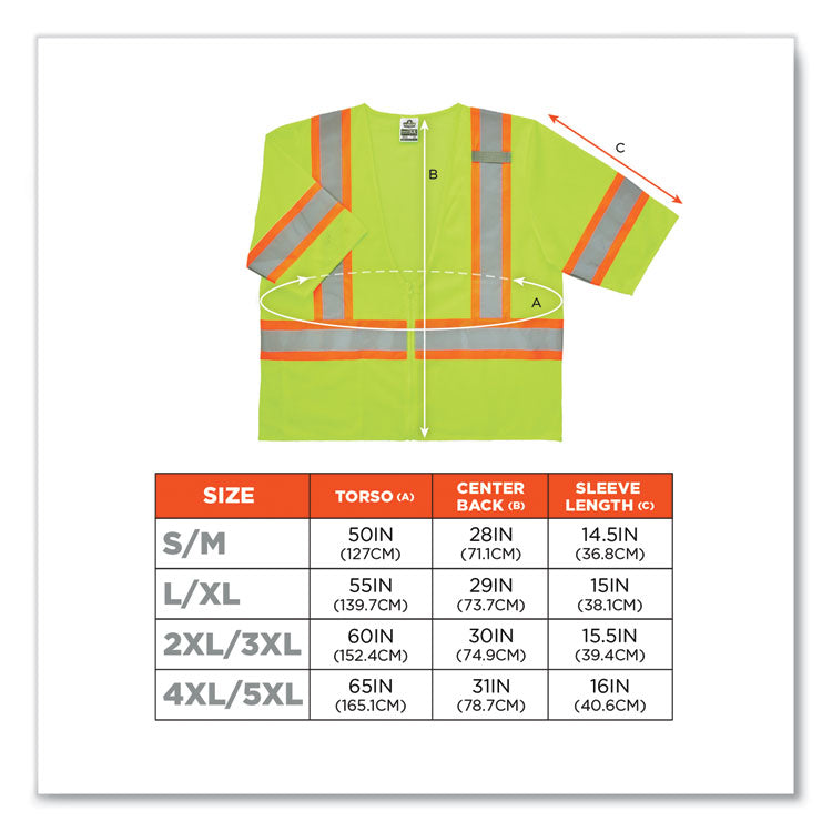 GloWear 8330Z Class 3 Two-Tone Zipper Vest, Polyester, Large/X-Large, Lime